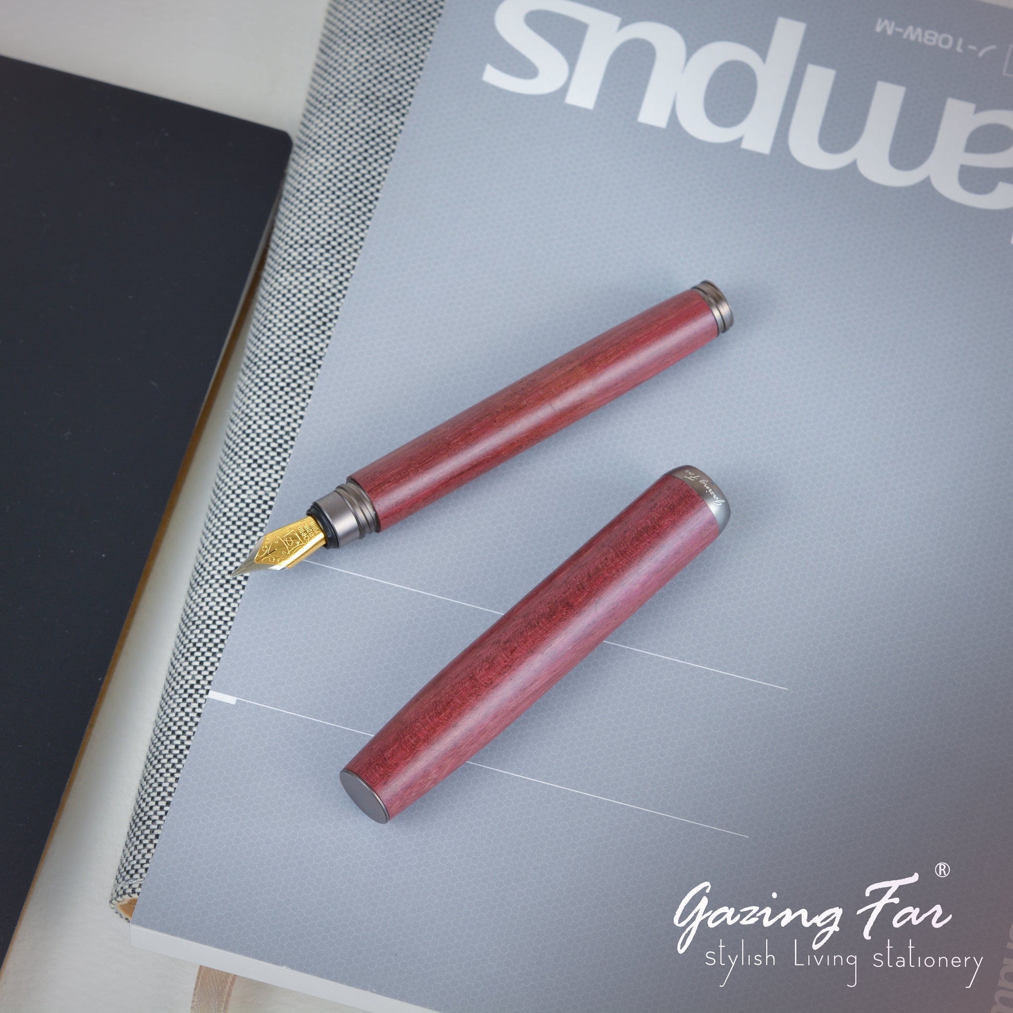  tmX , Purple Heart Wood, the most tiny wooden fountain pen from Gazing Far.