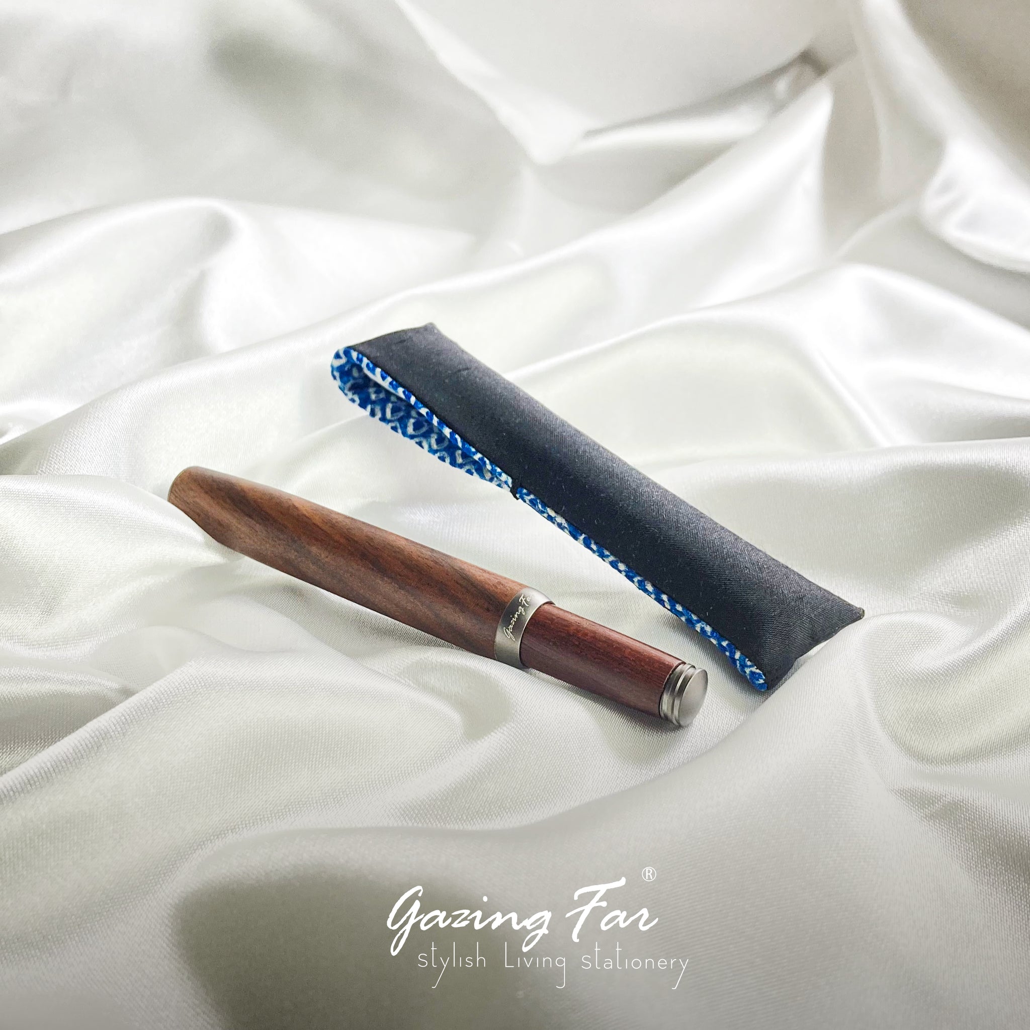 GazingFar x UTTOKO elegant hand stitched silk pen sleeve for tmX fountain pen.