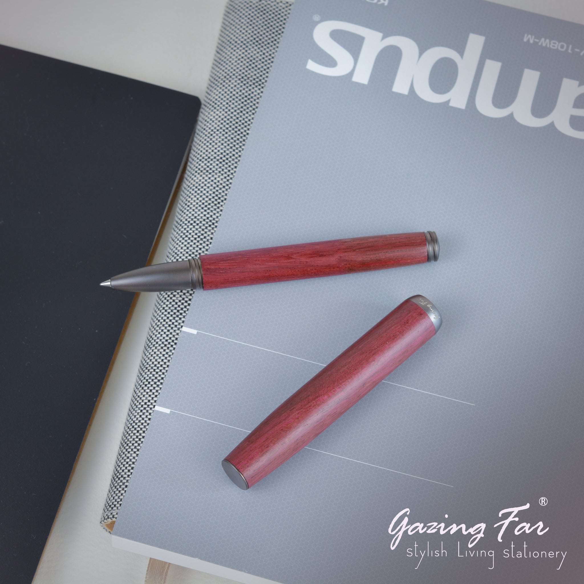 tmX , Purple Heart Wood, the most tiny wooden rollerball pen from Gazing Far.